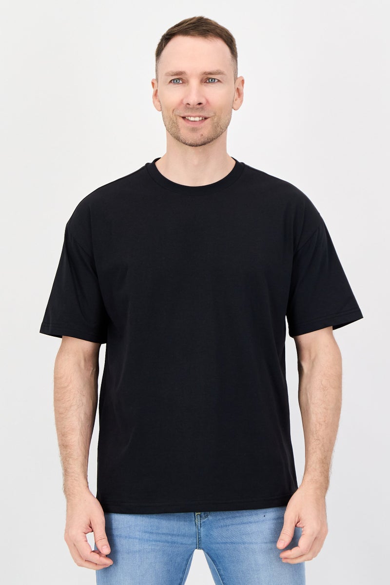 Fudo Men Crew Neck Plain Short Sleeve T-Shirt, Black - Image 1
